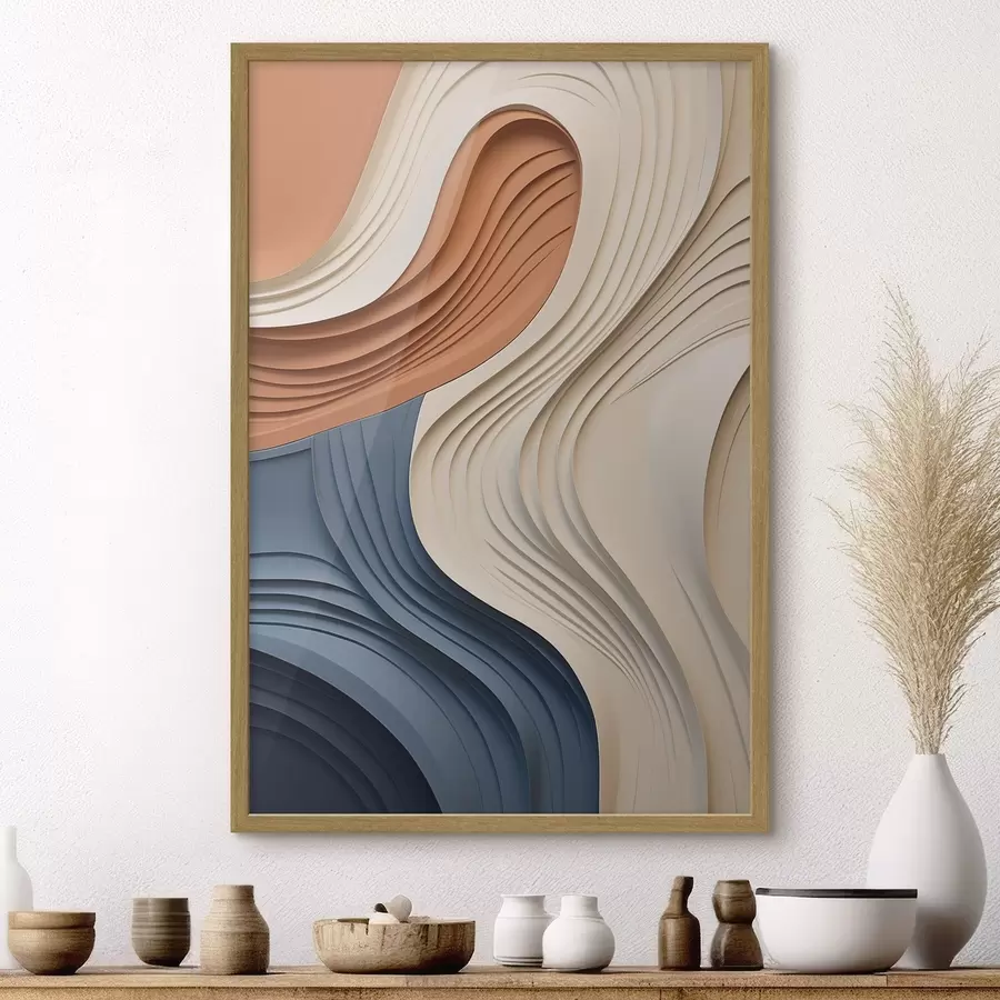 Fototapete Abstrakte, wellenförmige Schichten in Creme-, Blau- und Orangetönen, strukturierte moderne Kunst f50950