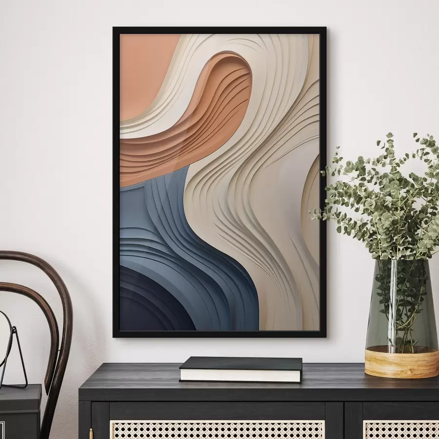 Fototapete Abstrakte, wellenförmige Schichten in Creme-, Blau- und Orangetönen, strukturierte moderne Kunst f50950