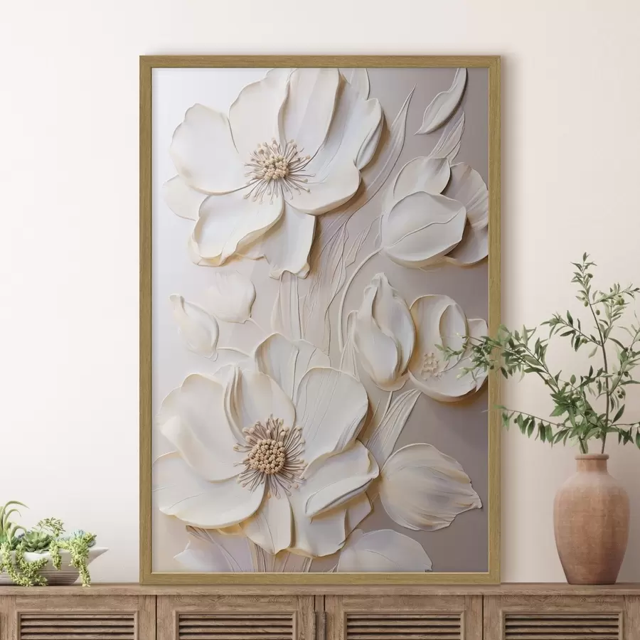 Fototapete Cremefarbene Blüten mit strukturierten Blütenblättern, sanfter, heller Hintergrund f50957
