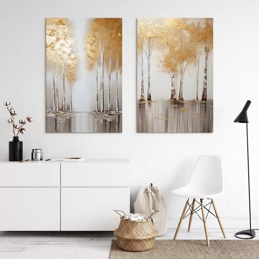 Fototapete Strukturierte Bäume mit abstraktem Laub, moderne Kunst m31043