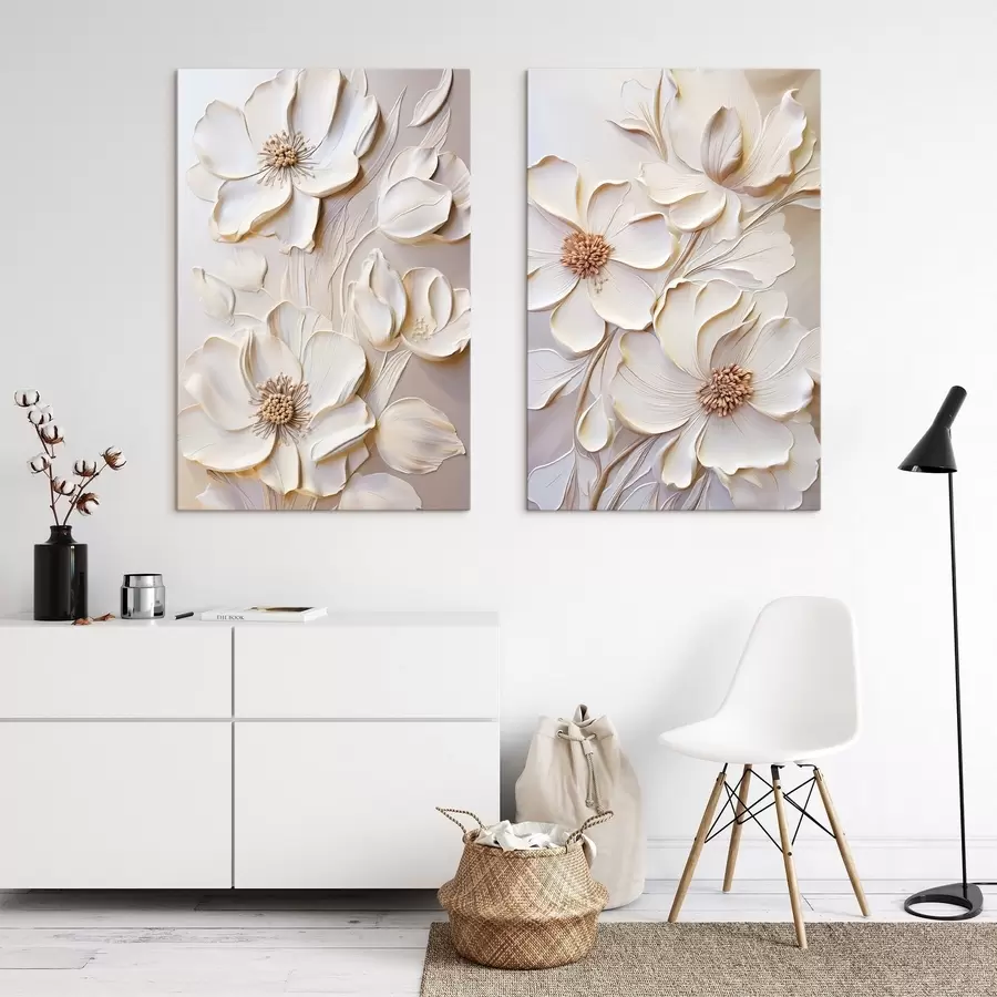 Fototapete Cremefarbene Blüten mit strukturierten Blütenblättern, sanfter, heller Hintergrund m31045