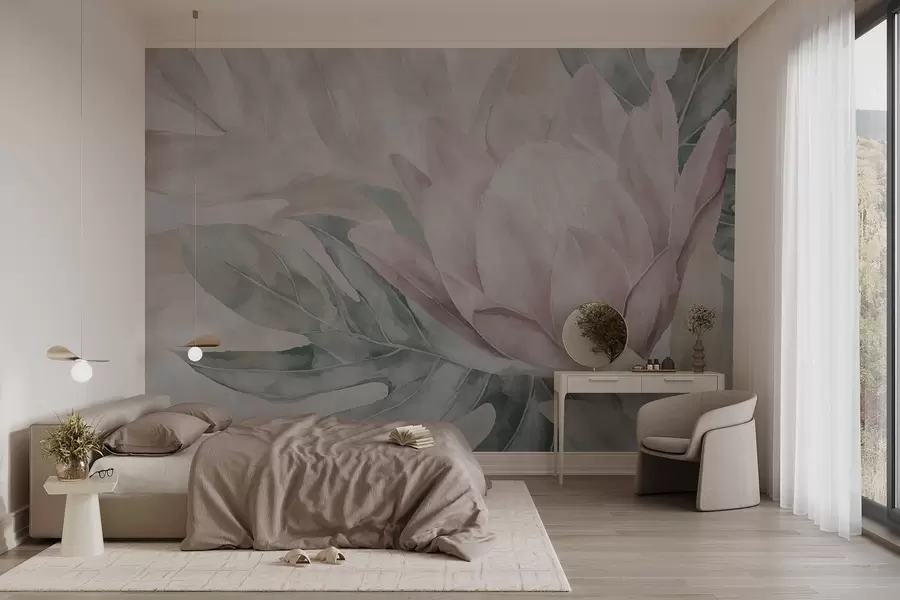 Fototapete Protea und tropische Blätter w09988