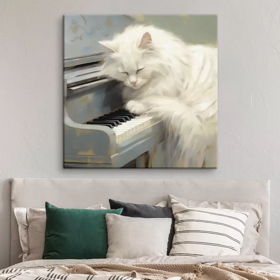 Fototapete Katze, die auf Klaviertasten schläft, Gemäldeimitation s50990