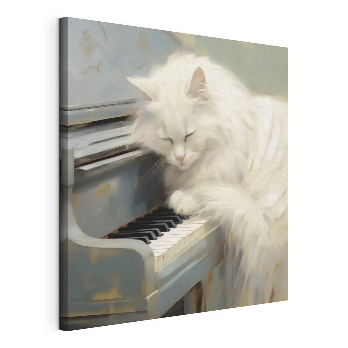 Fototapete Katze, die auf Klaviertasten schläft, Gemäldeimitation s50990