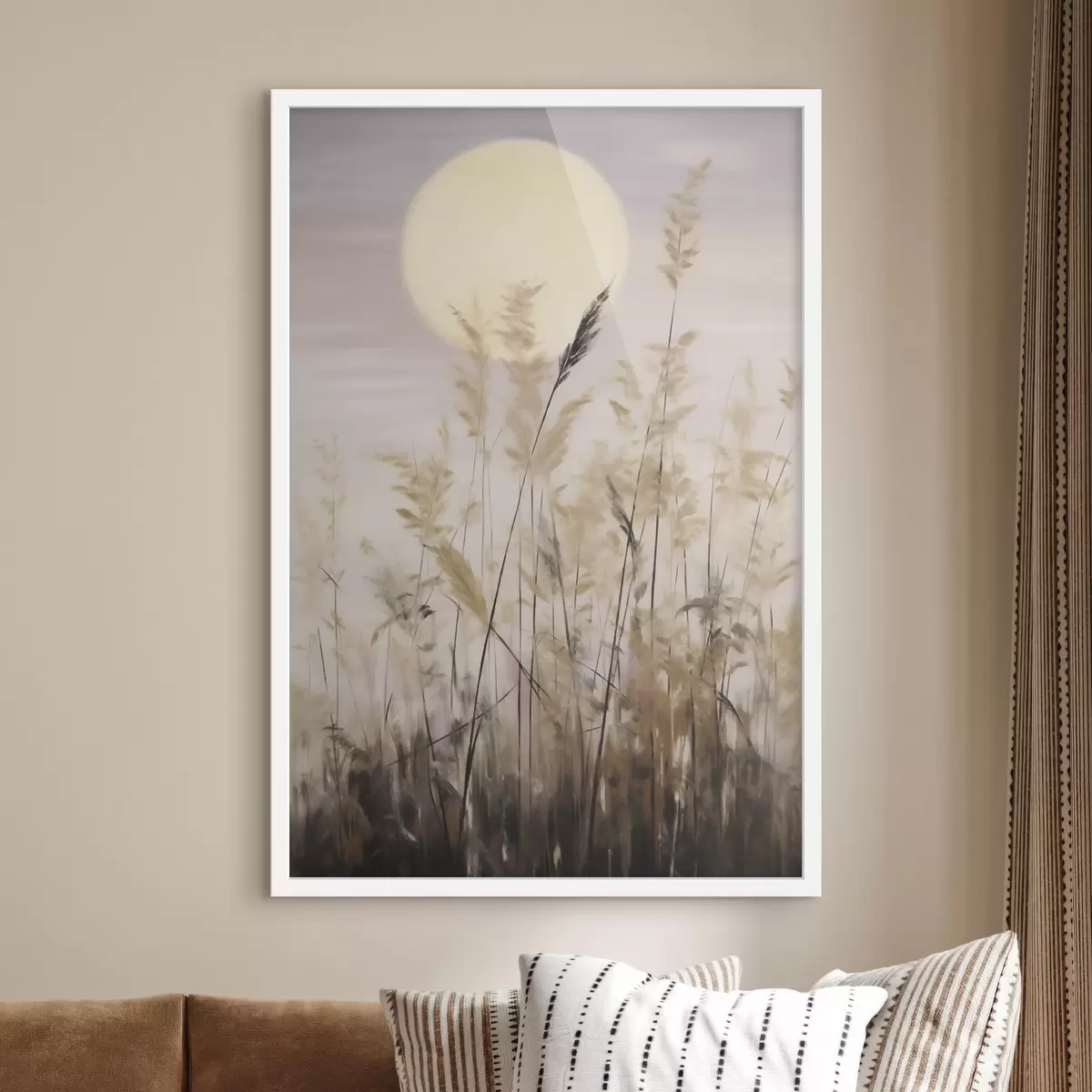 Poster Abstrakte Gräser vor dem Hintergrund des Mondes, Nachbildung eines Gemäldes f50985