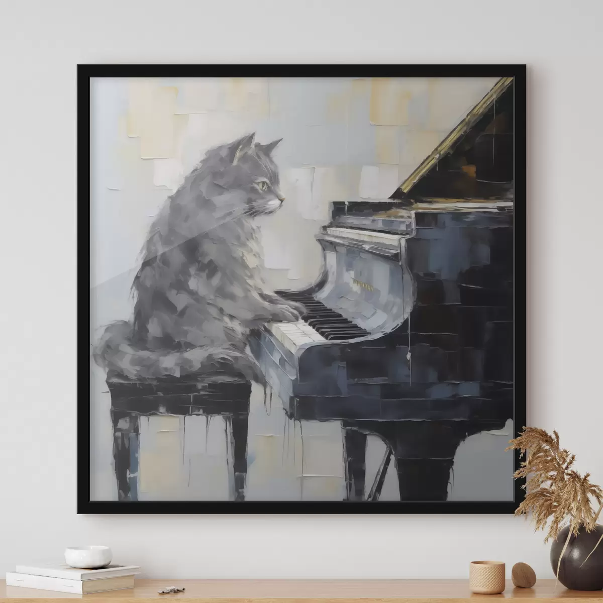 Poster Katze, die auf dem Flügel spielt, im Stil eines Gemäldes f50989