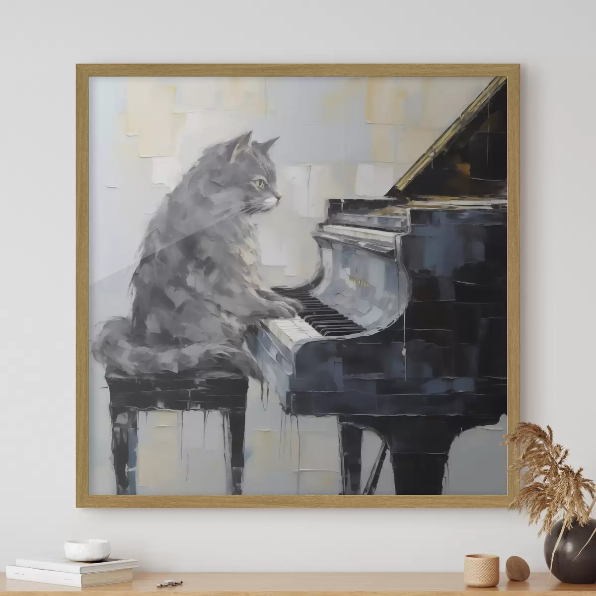 Poster Katze, die auf dem Flügel spielt, im Stil eines Gemäldes f50989