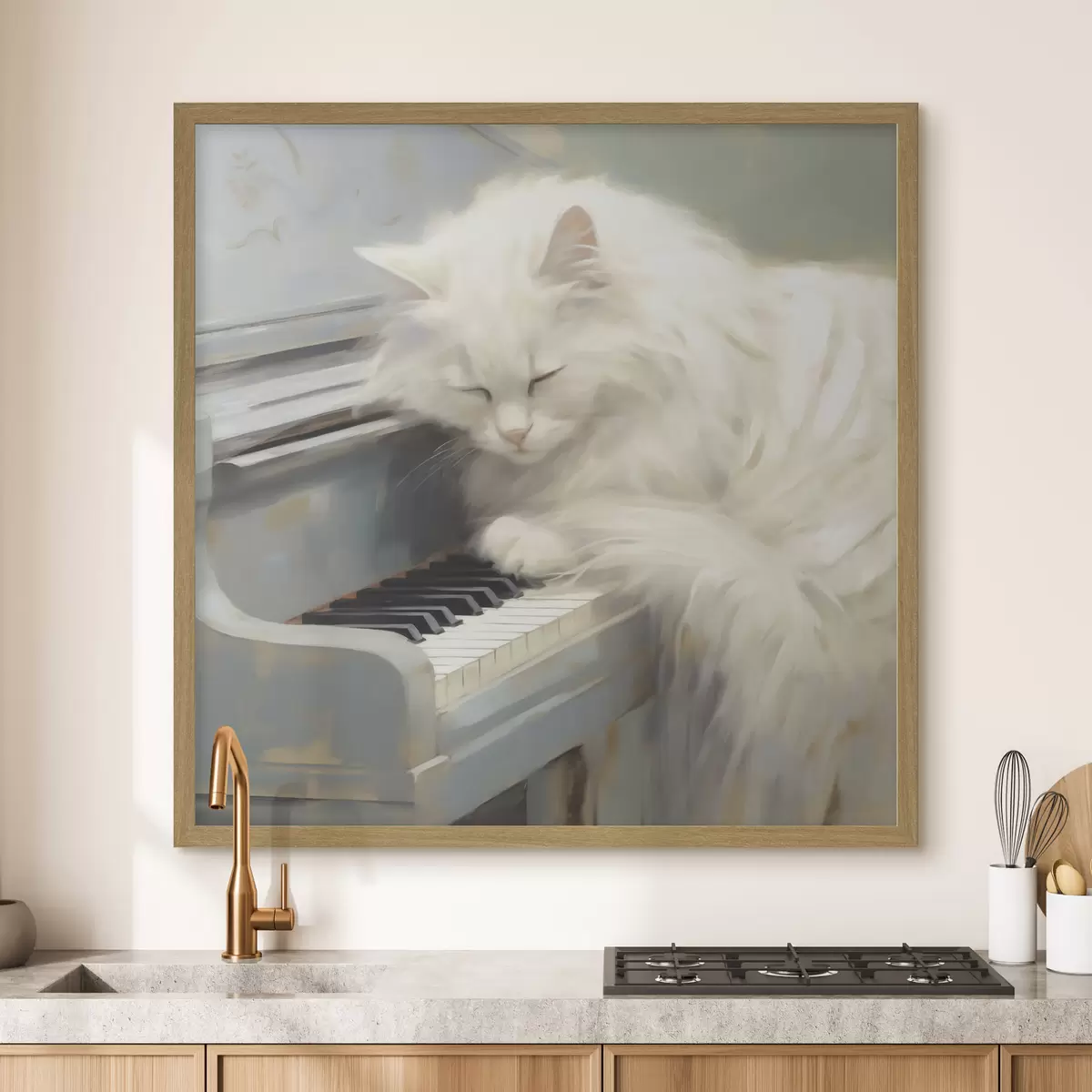Poster Katze, die auf Klaviertasten schläft, Gemäldeimitation f50990