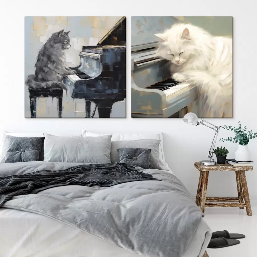Fototapete Katze und Klavier, Imitationsgemälde m31064