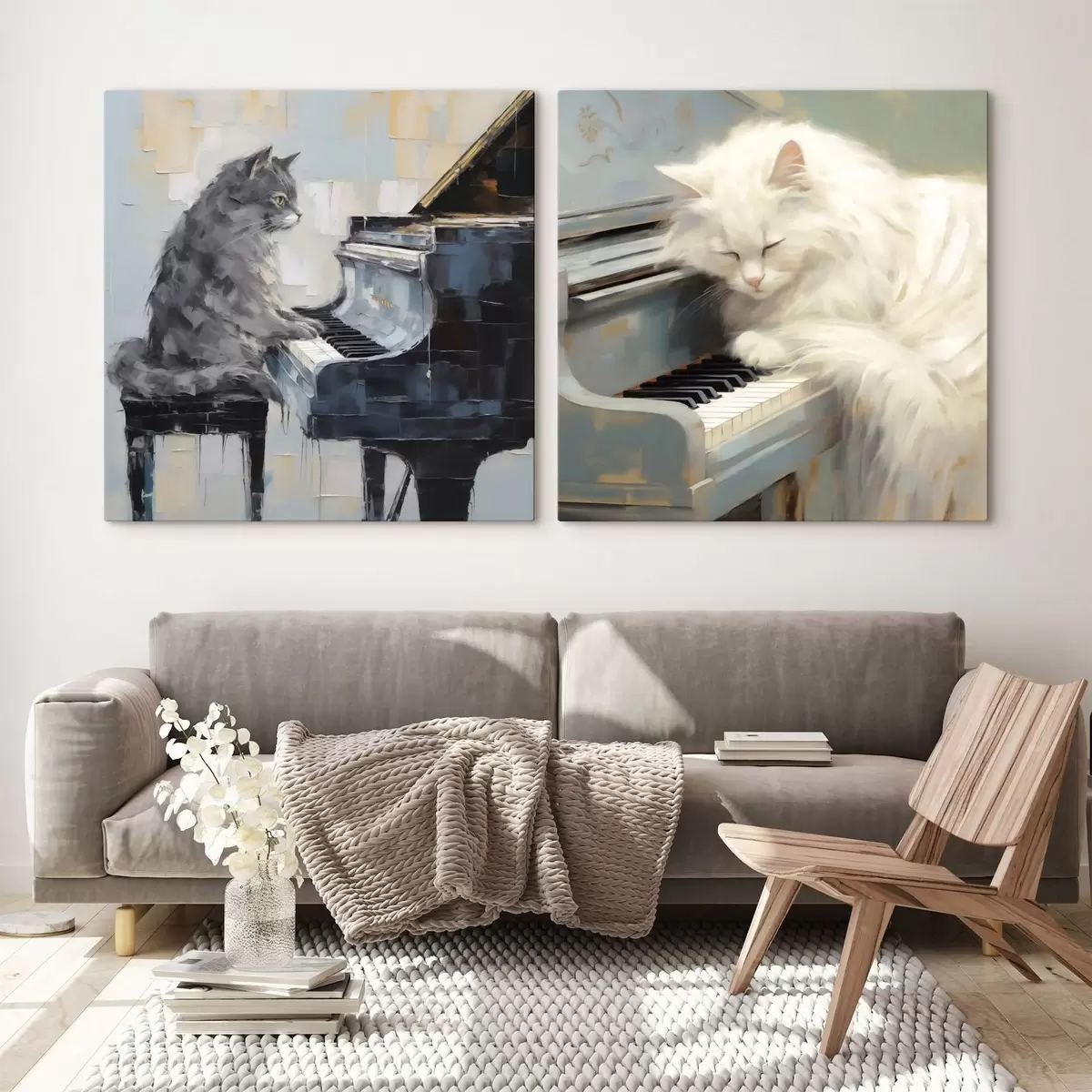 Fototapete Katze und Klavier, Imitationsgemälde m31064