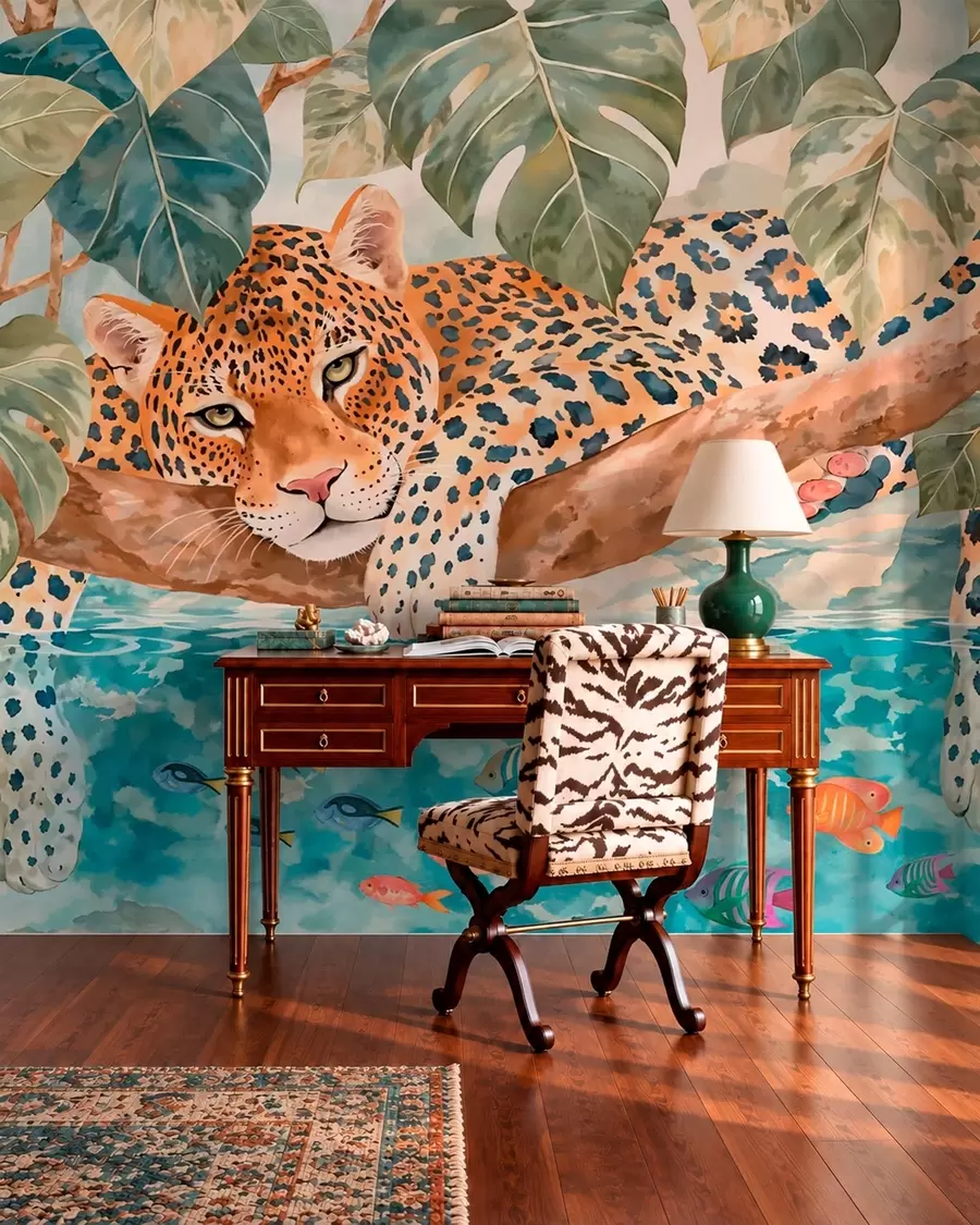 Fototapete Leopard über blauem Wasser w05954