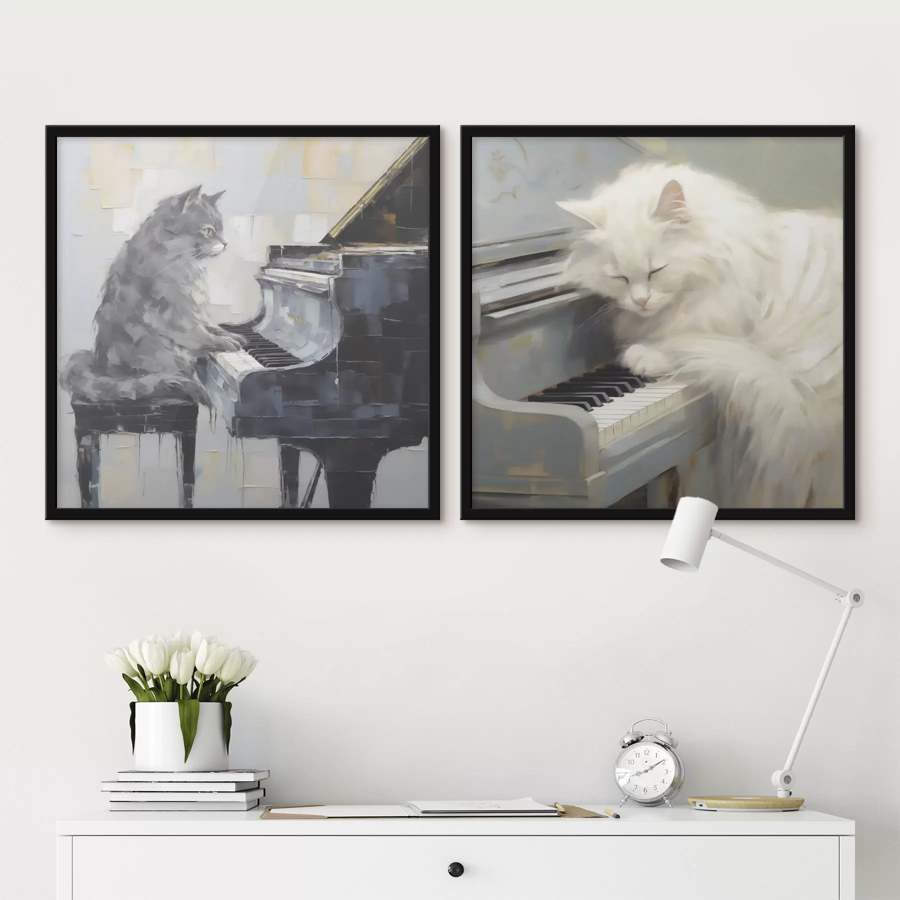 Fototapete Katze und Klavier, Imitationsgemälde d31064