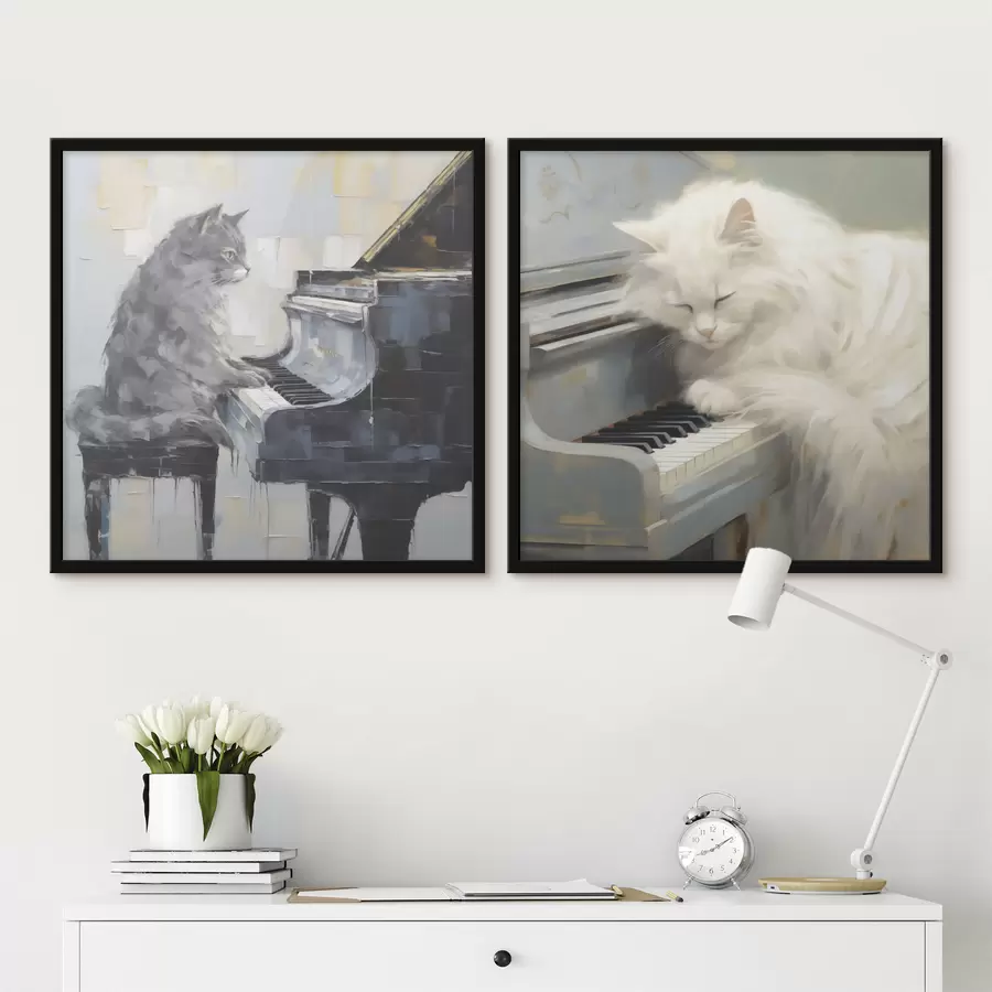 Fototapete Katze und Klavier, Imitationsgemälde d31064