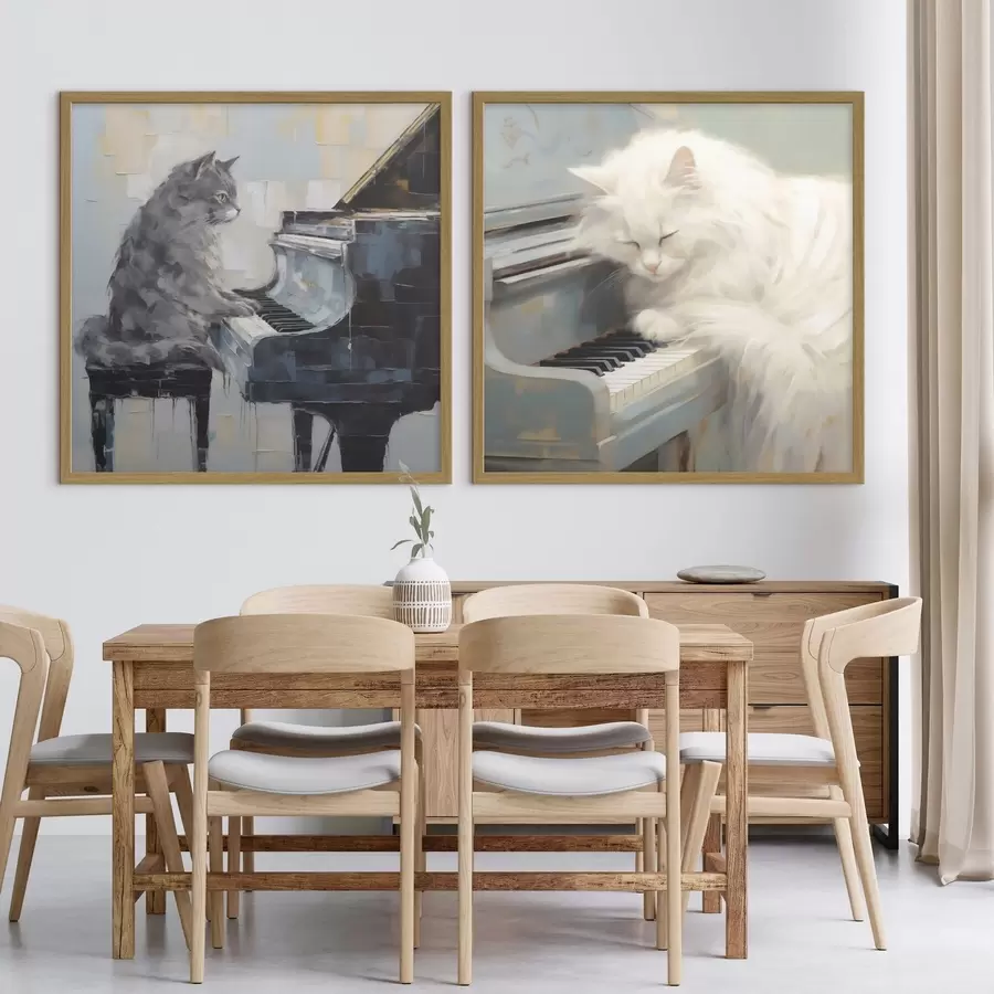 Fototapete Katze und Klavier, Imitationsgemälde d31064