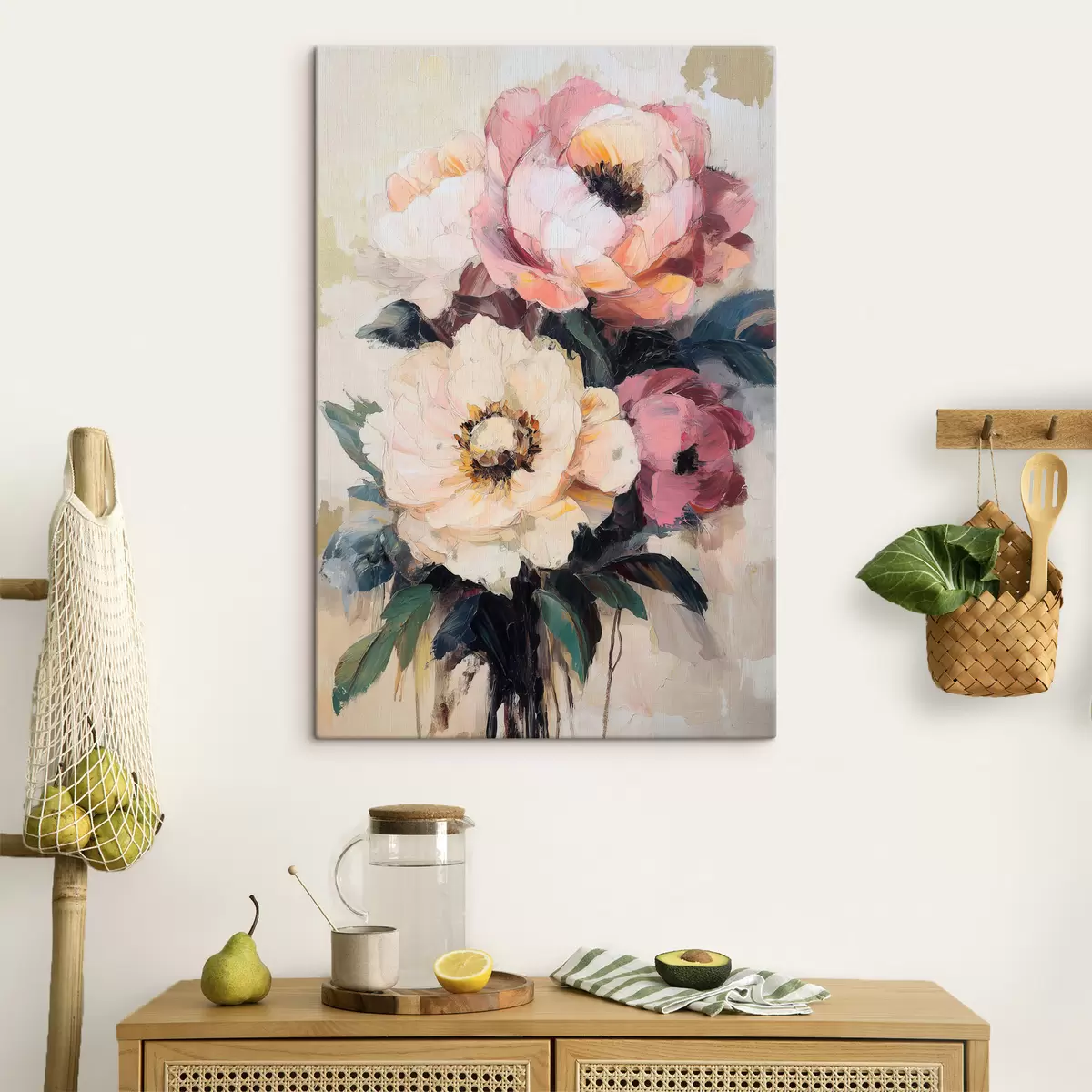 Fototapete Rosa und cremefarbene Pfingstrosen s51007