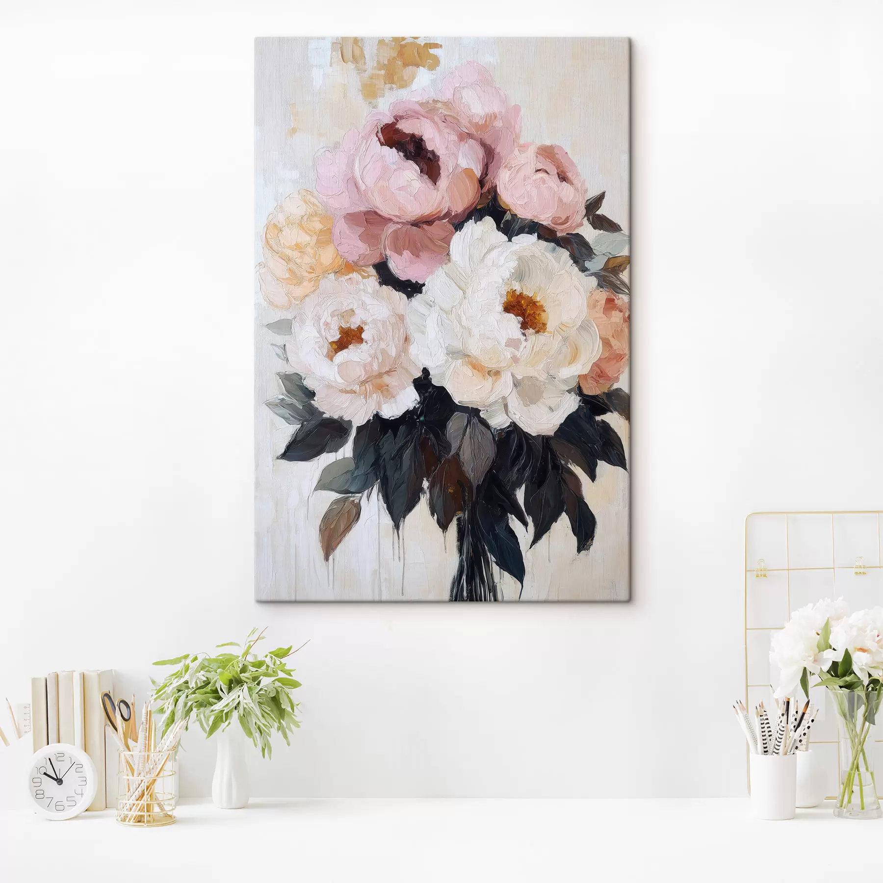 Fototapete Strauß aus rosa und weißen Pfingstrosen s51008