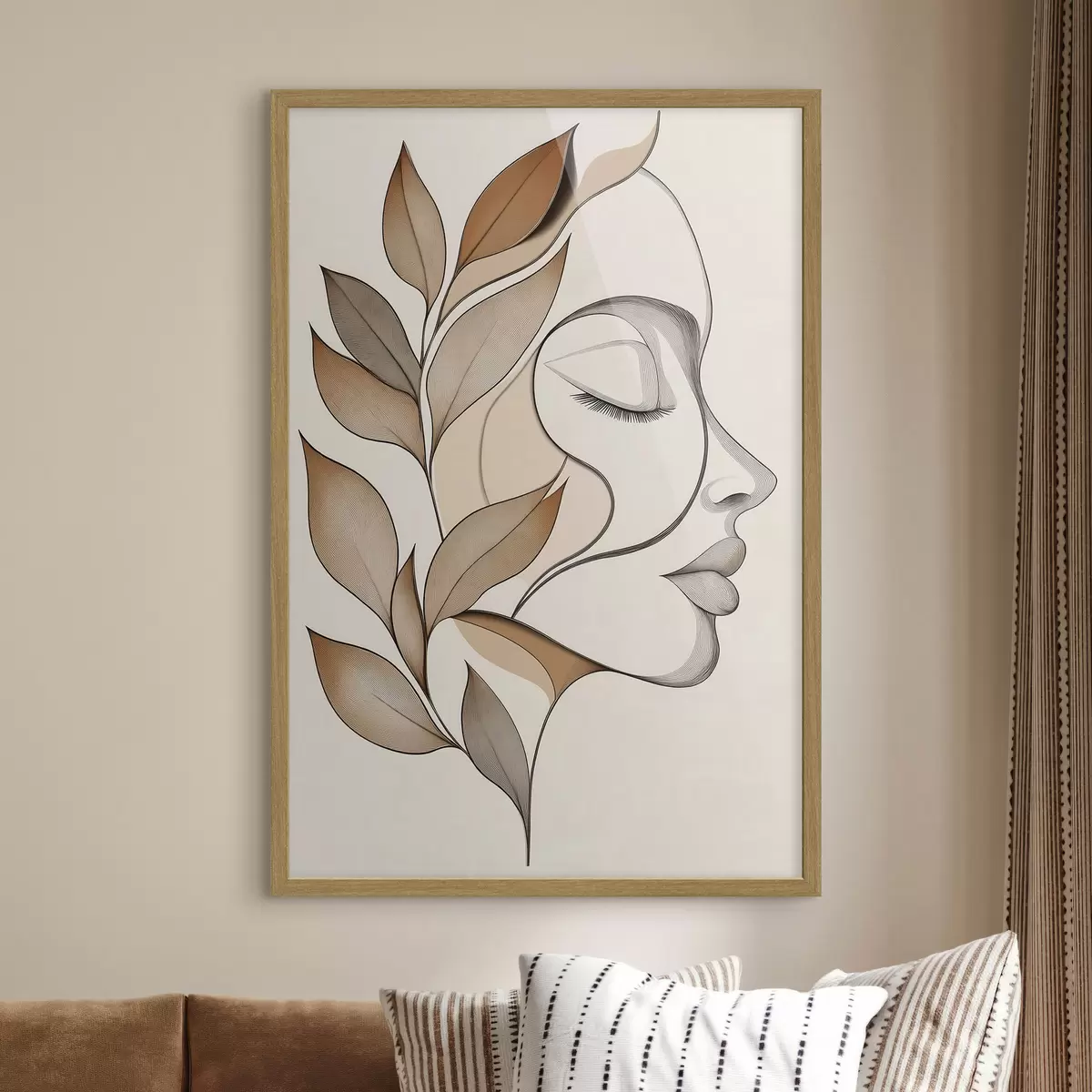 Poster Profil einer Frau mit Blättern f50997
