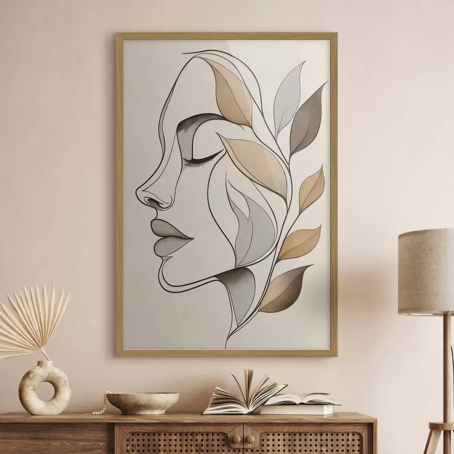 Fototapete Profil einer Frau mit Blättern f50998