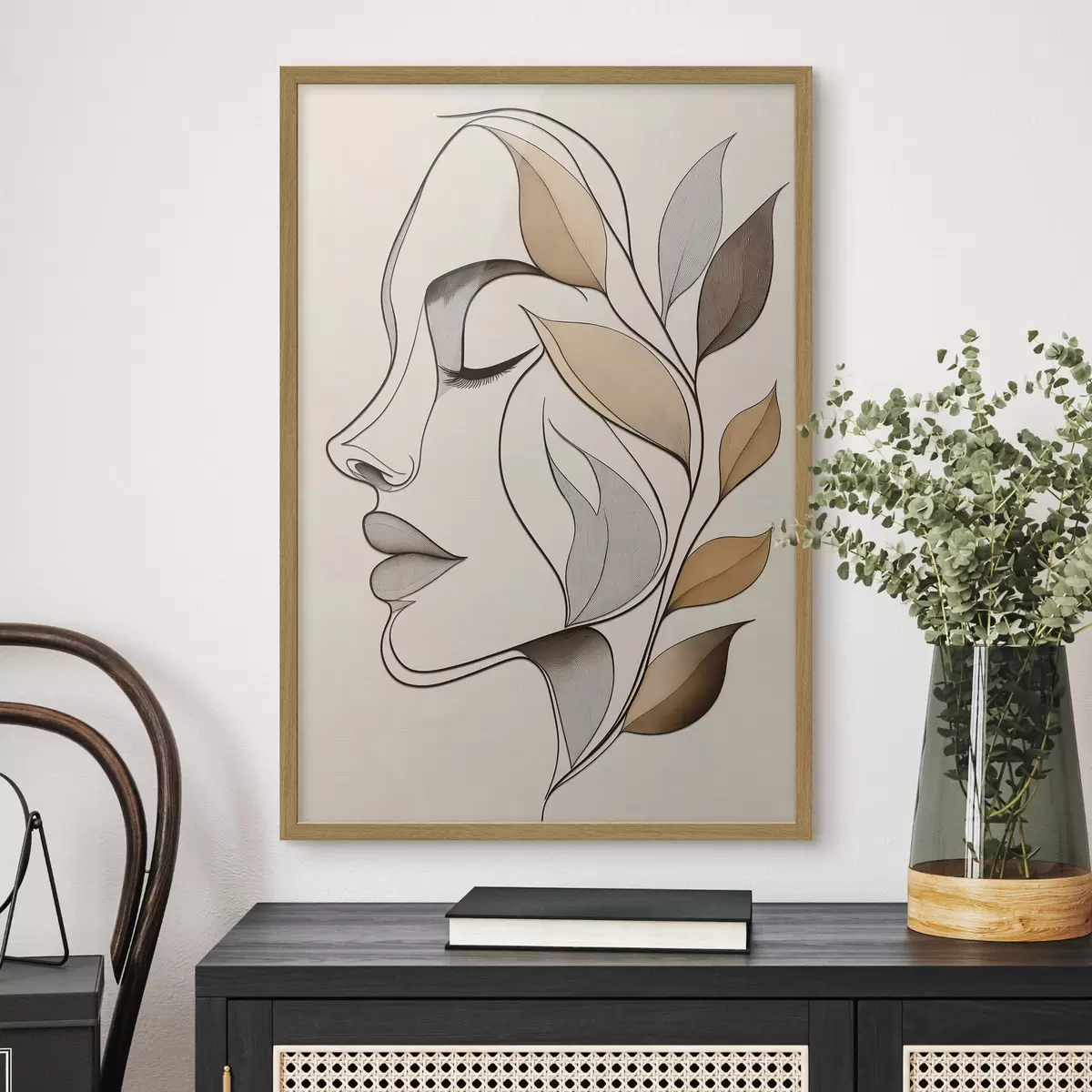 Poster Profil einer Frau mit Blättern f50998