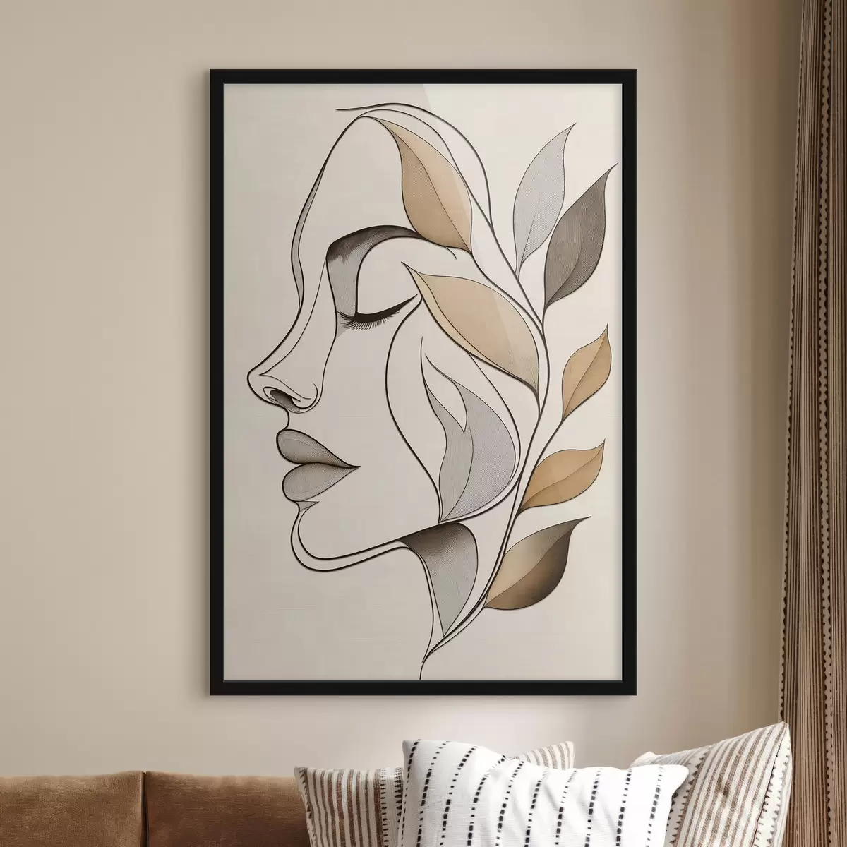 Poster Profil einer Frau mit Blättern f50998