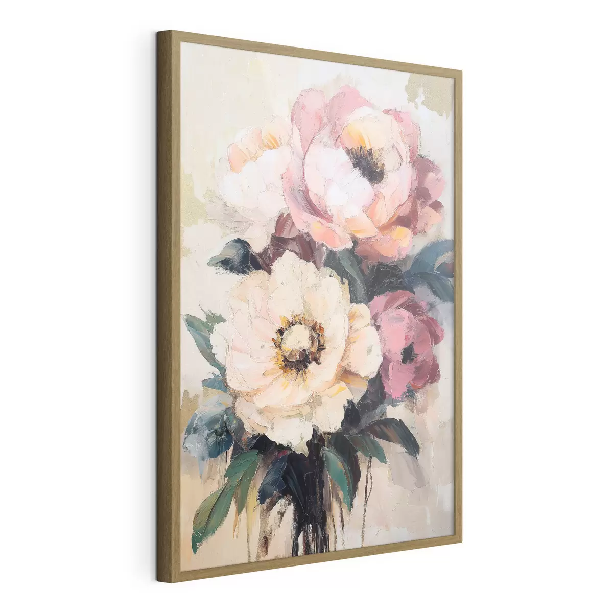 Poster Rosa und cremefarbene Pfingstrosen f51007