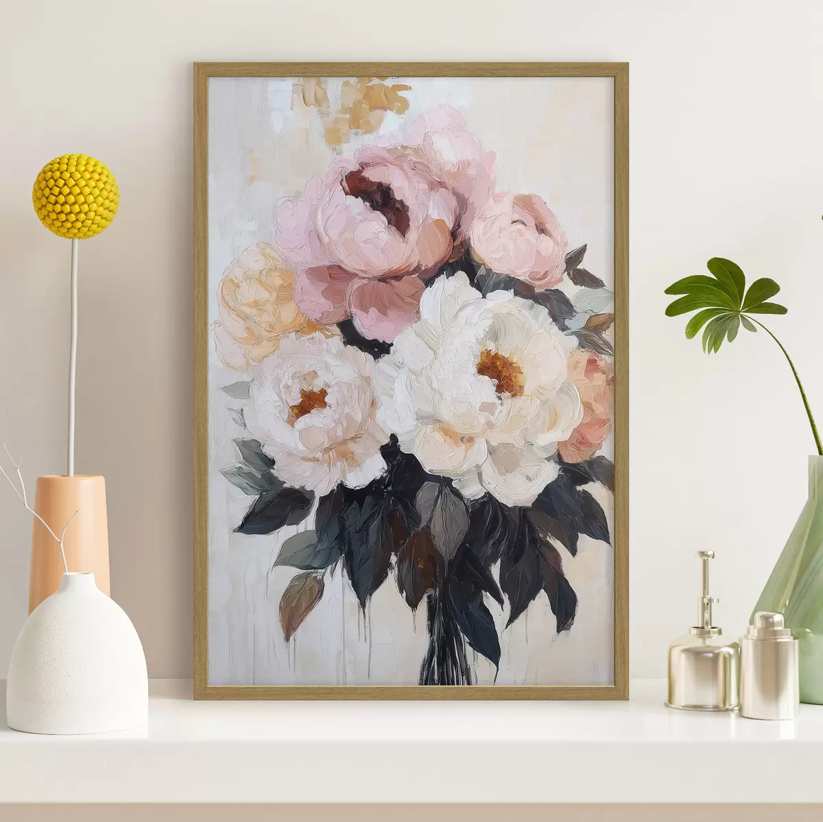 Poster Strauß aus rosa und weißen Pfingstrosen f51008
