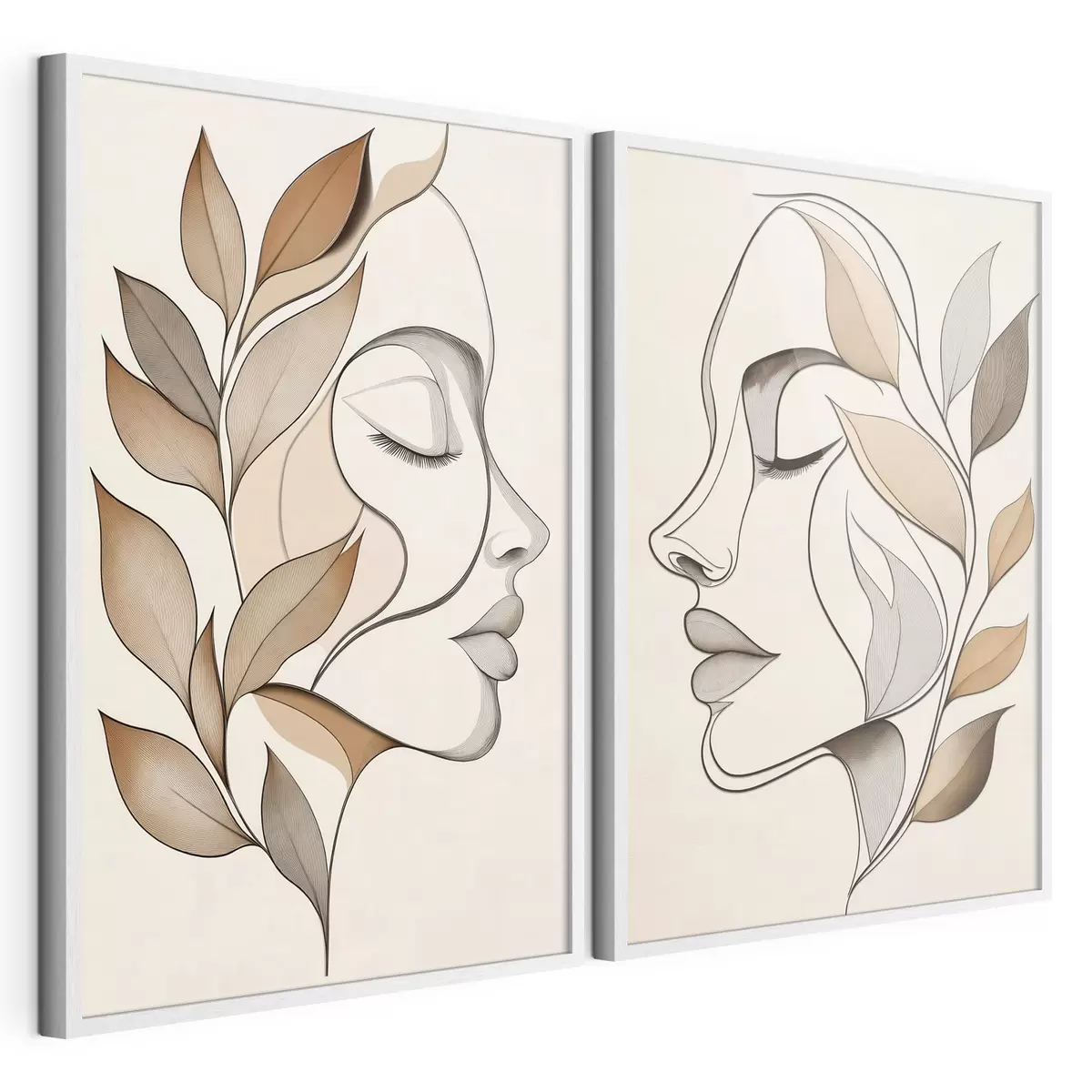 Poster Weibliche Silhouetten mit Blättern d31067