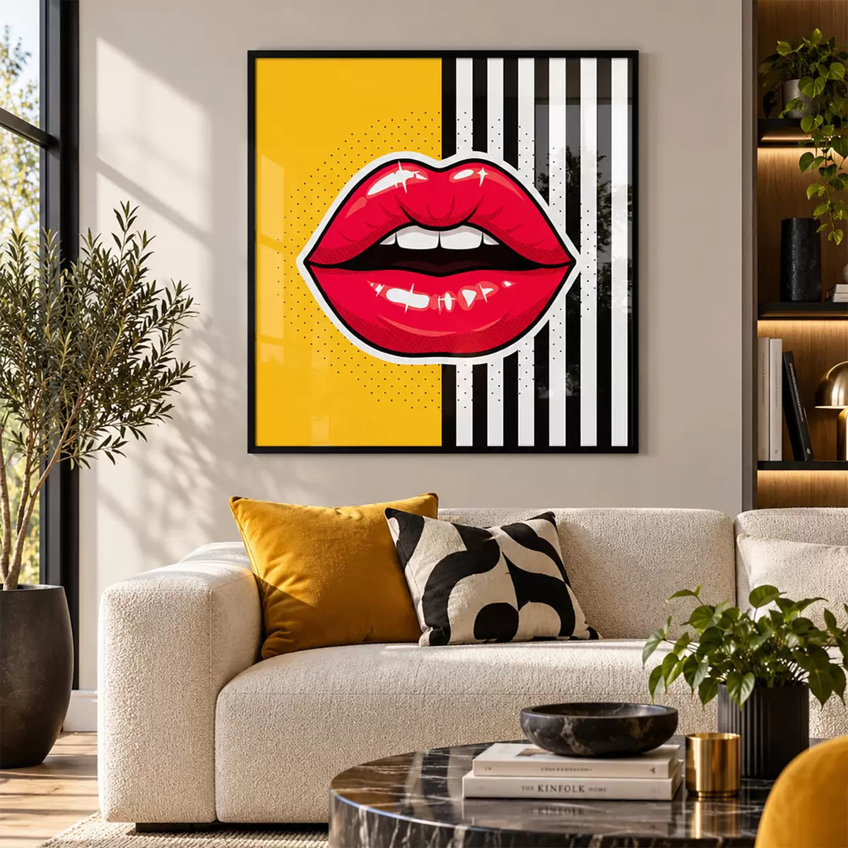 Poster Auffällige Lippen vor einem lebhaften Hintergrund f50790