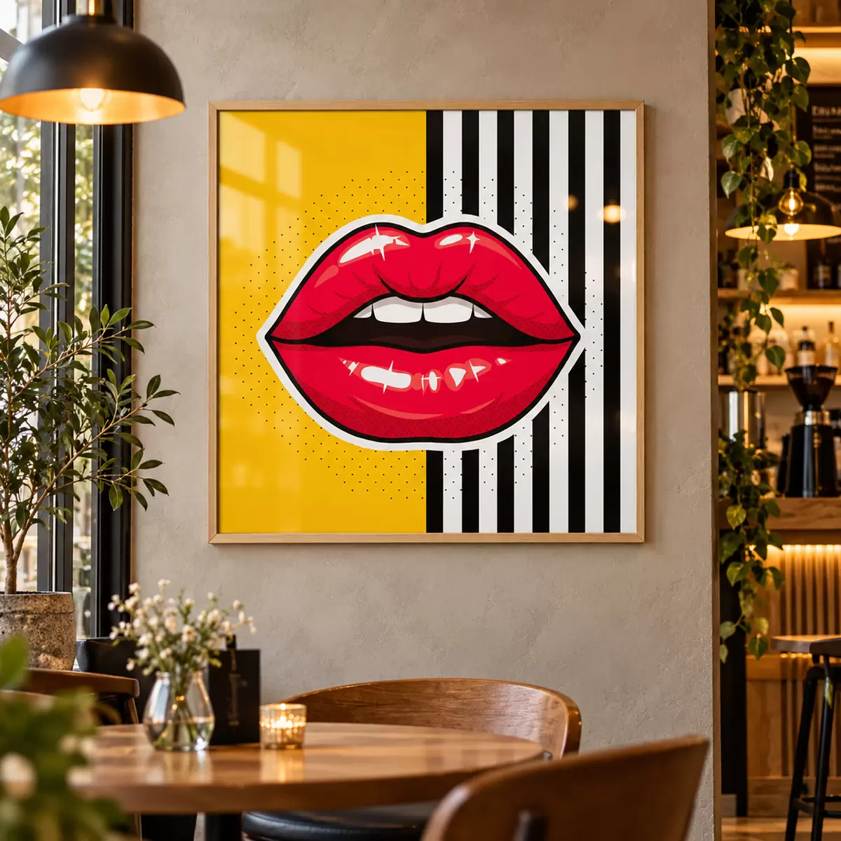 Poster Auffällige Lippen vor einem lebhaften Hintergrund f50790