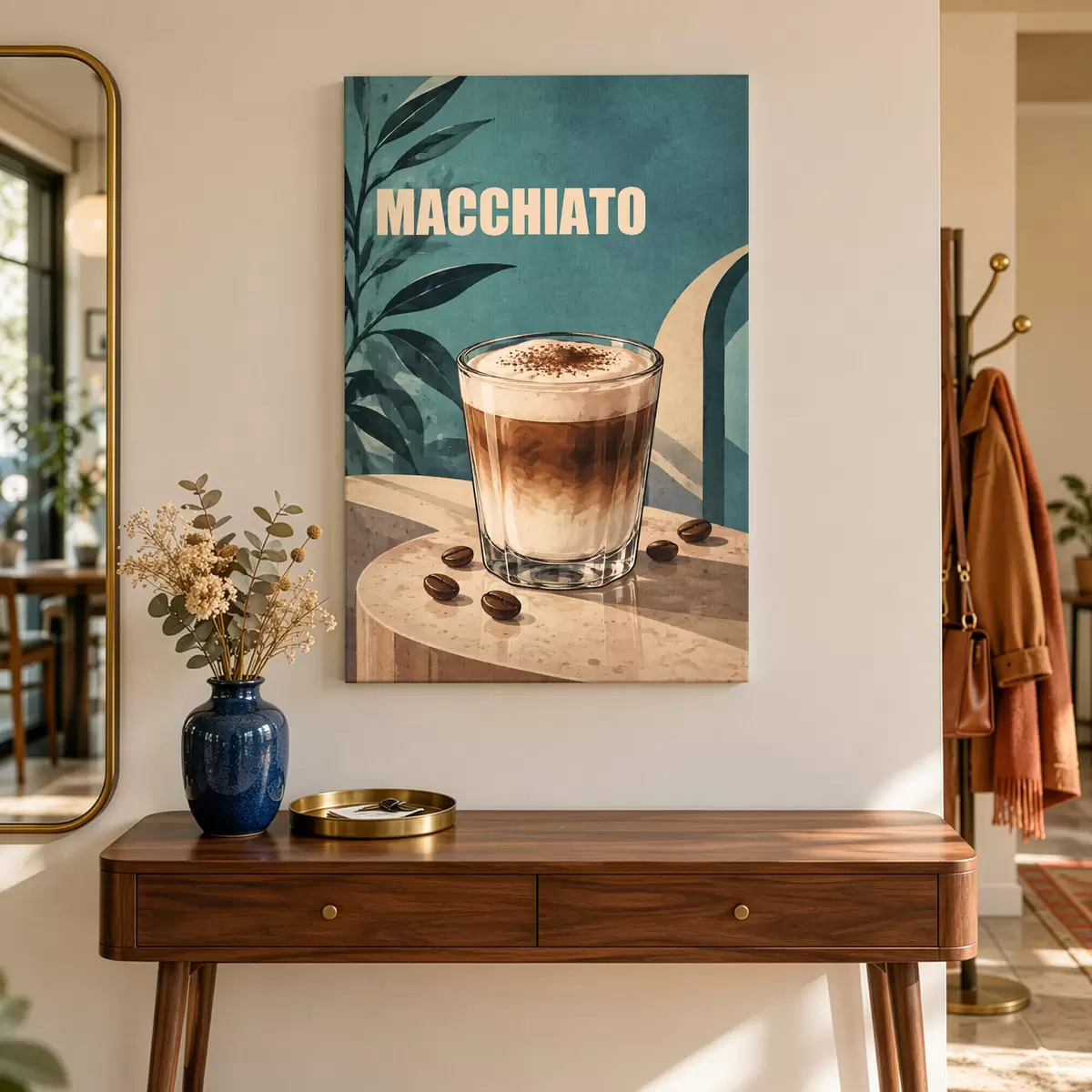 Fototapete Ein köstlicher Macchiato an einem sonnigen Tag s50875