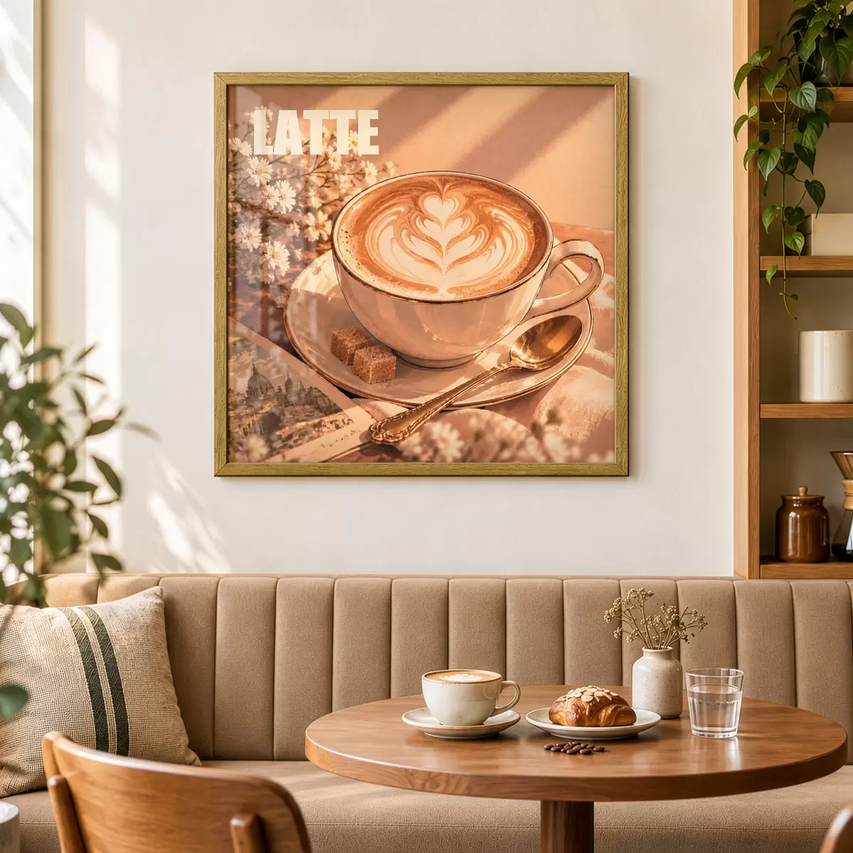 Poster Ein kunstvoll zubereiteter Latte in der Sonne f50873