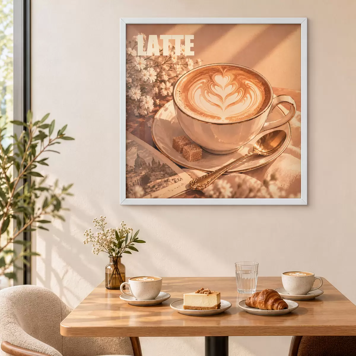 Poster Ein kunstvoll zubereiteter Latte in der Sonne f50873