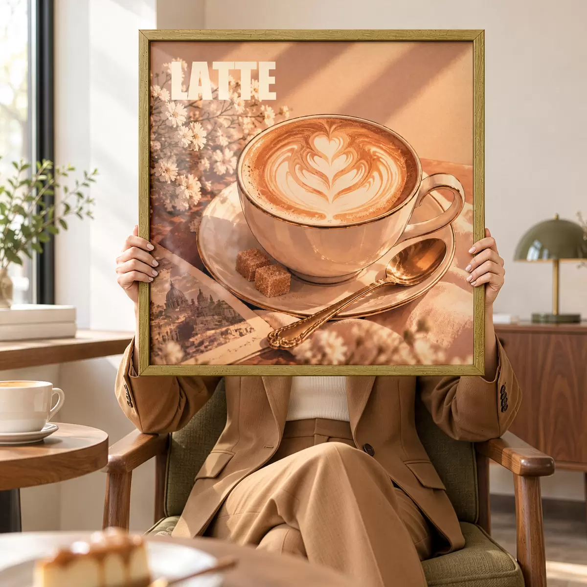 Poster Ein kunstvoll zubereiteter Latte in der Sonne f50873