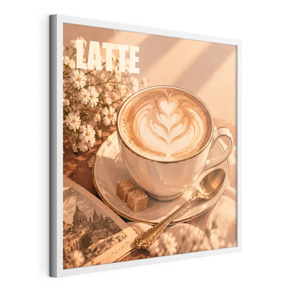 Poster Ein kunstvoll zubereiteter Latte in der Sonne f50873