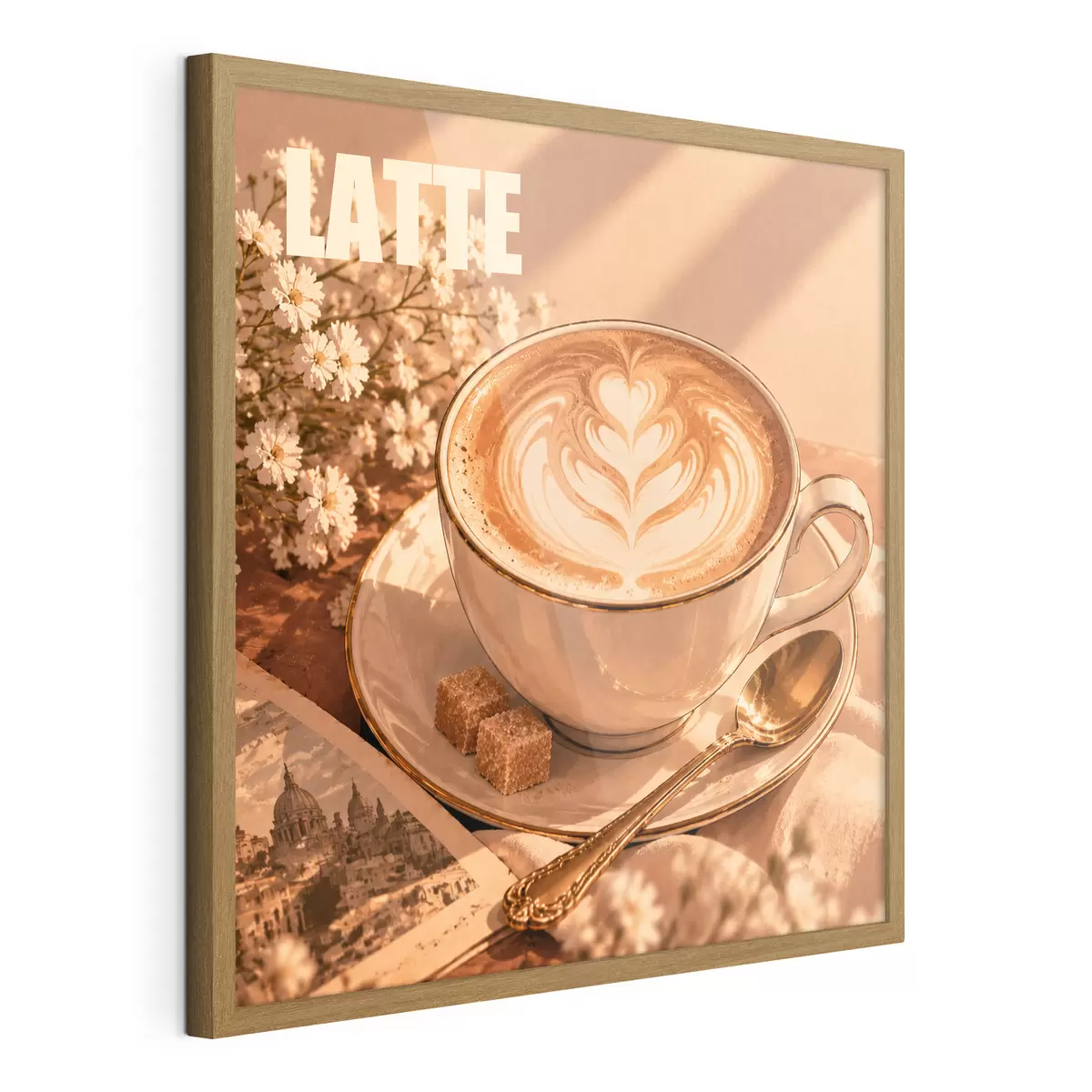 Poster Ein kunstvoll zubereiteter Latte in der Sonne f50873