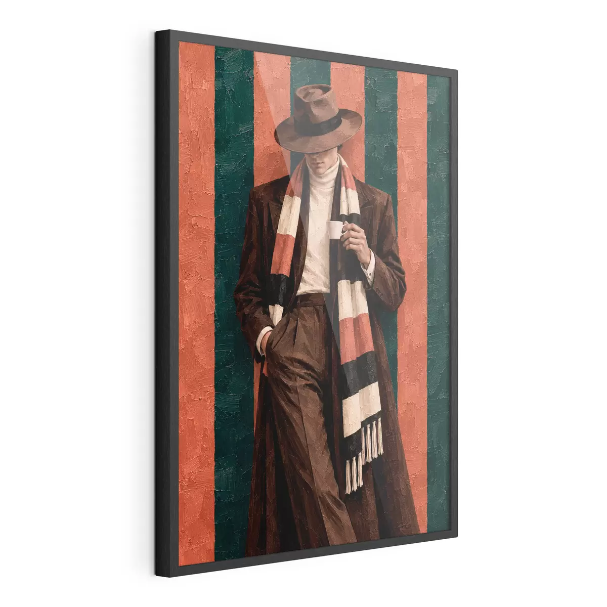Poster Eine stilvolle Gestalt mit einem Becher in der Hand f50884