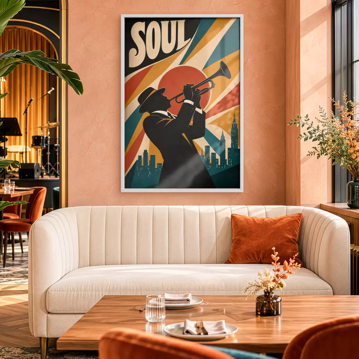 Poster Jazz hallt durch die Skyline der Stadt f50925
