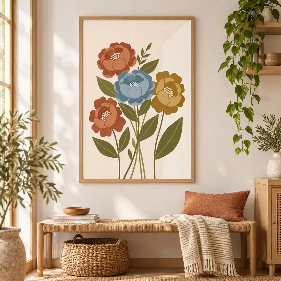 Fototapete Ein bezaubernder Strauß illustrierter Blumen f50730
