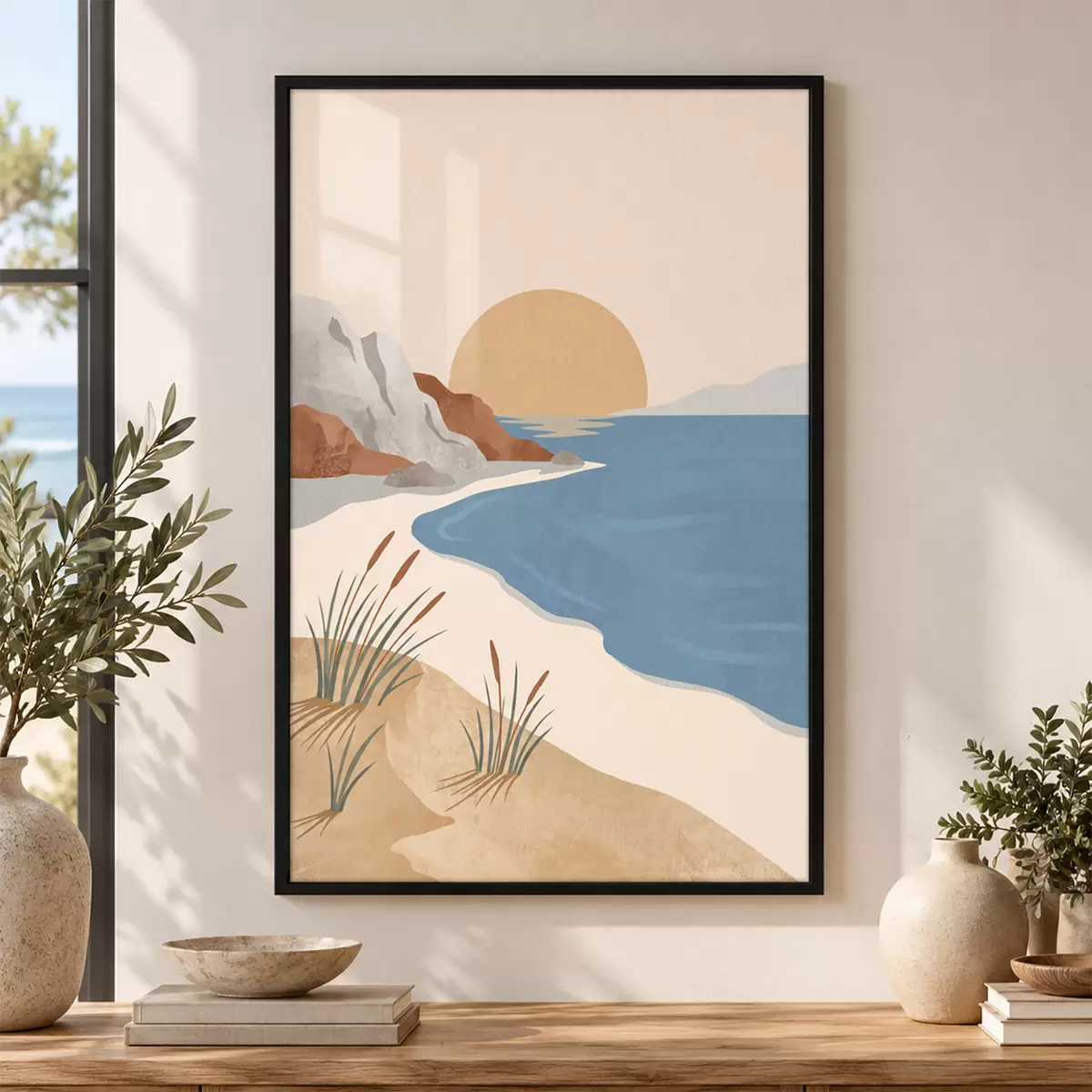 Poster Idyllischer Strand bei Sonnenuntergang – Ruhe pur f50731