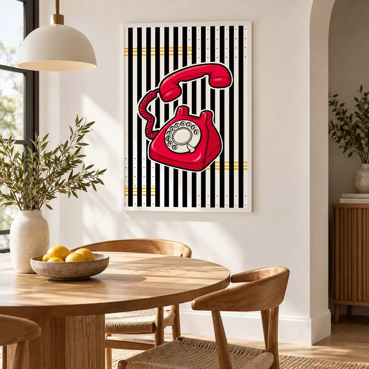 Poster Rotes Retro-Telefon auf breiten Streifen f50784