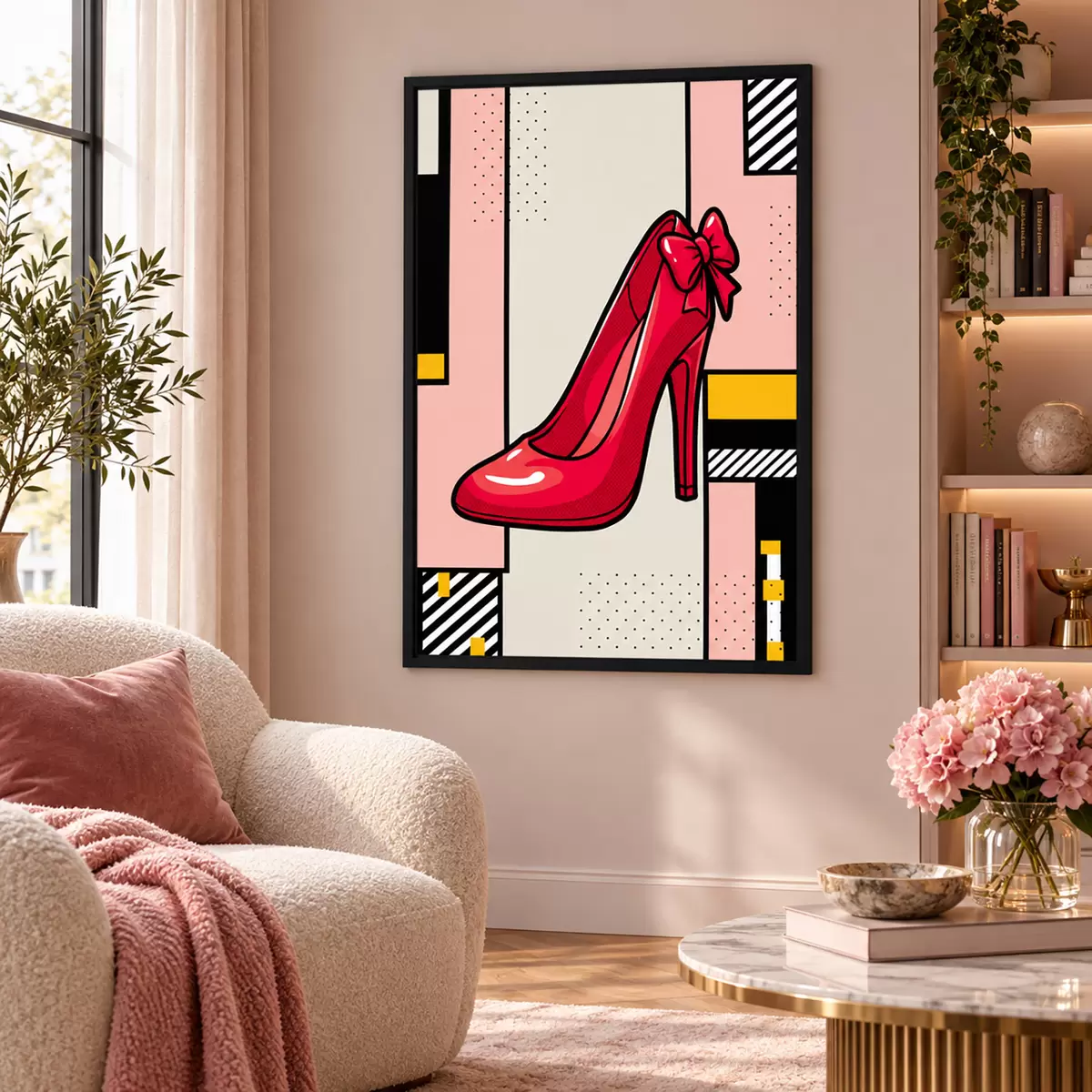 Poster Schicker roter Absatz vor verspieltem Hintergrund f50785