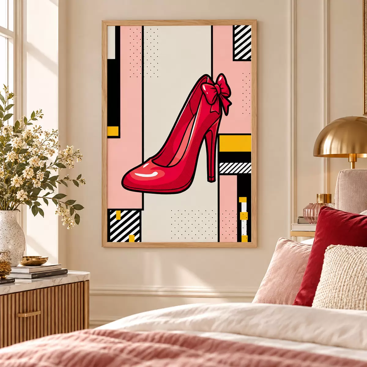 Poster Schicker roter Absatz vor verspieltem Hintergrund f50785