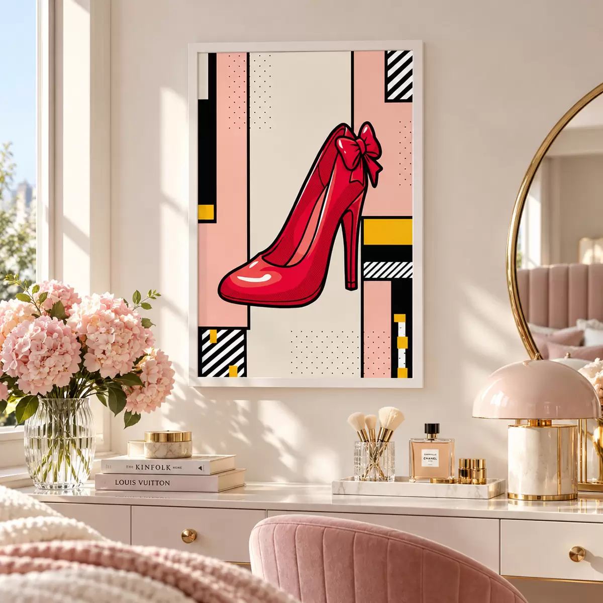 Poster Schicker roter Absatz vor verspieltem Hintergrund f50785