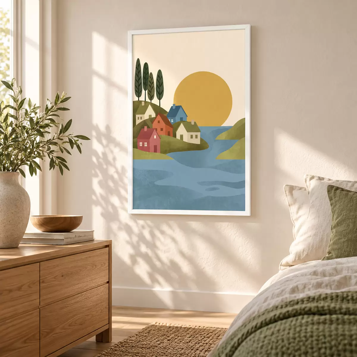 Poster Ein beschauliches Dorf am Flussufer f50734