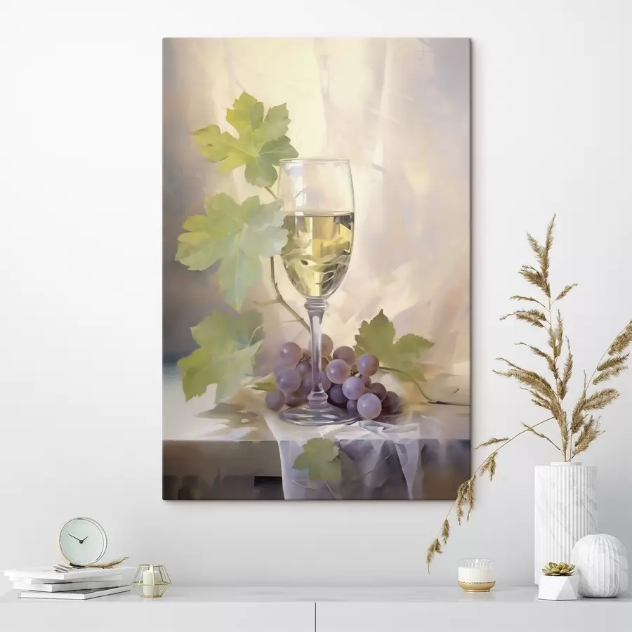 Fototapete Ein Glas Wein und Weintrauben, Gemälde-Reproduktion s51123
