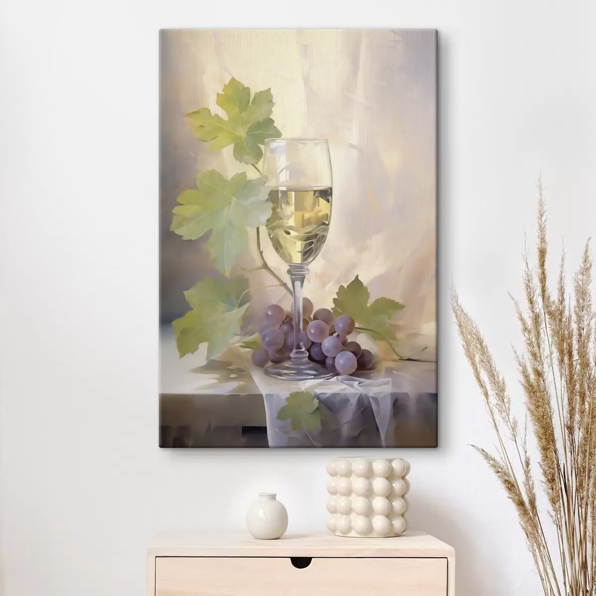 Fototapete Ein Glas Wein und Weintrauben, Gemälde-Reproduktion s51123