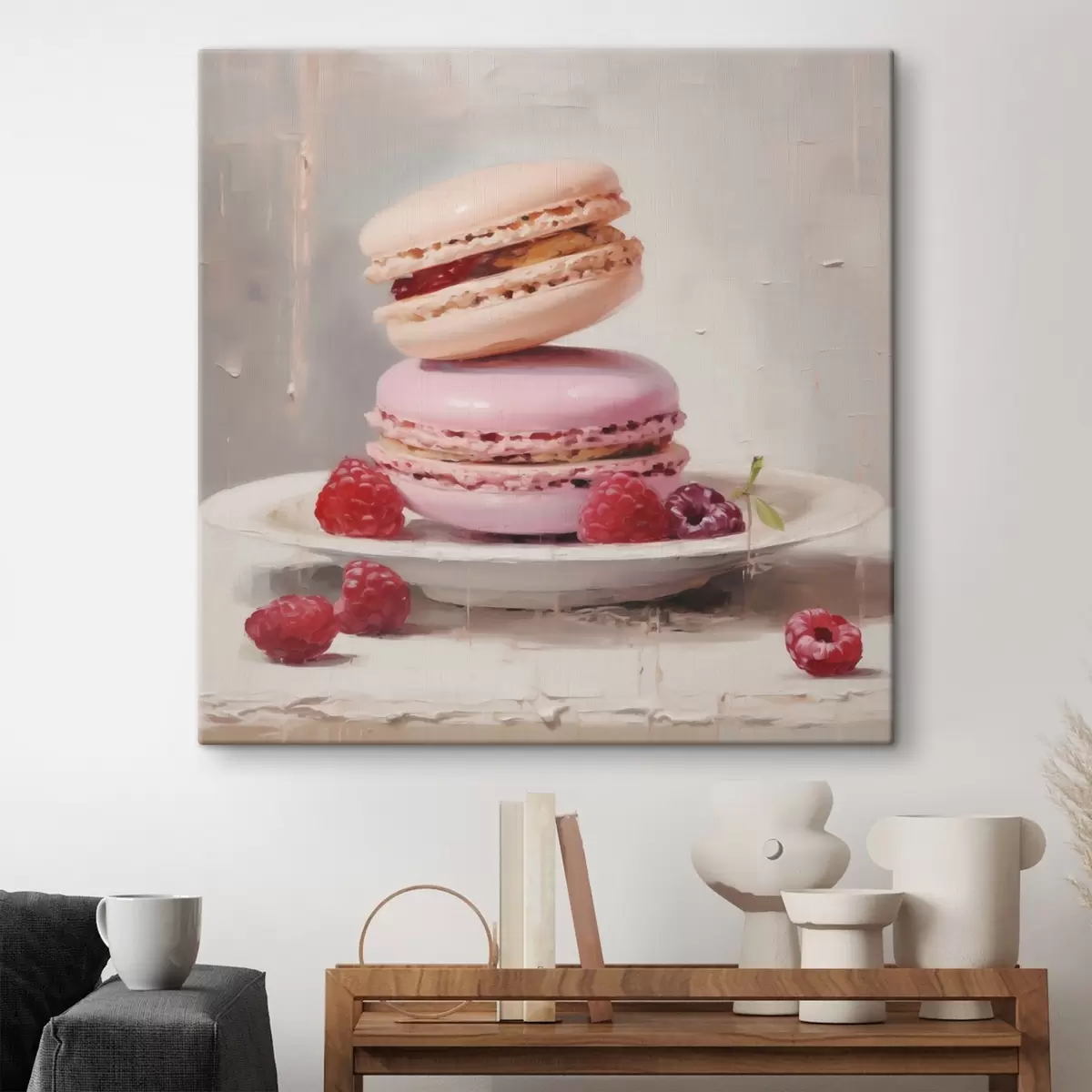 Fototapete Macarons auf einem Teller, im Stil eines Gemäldes s51143