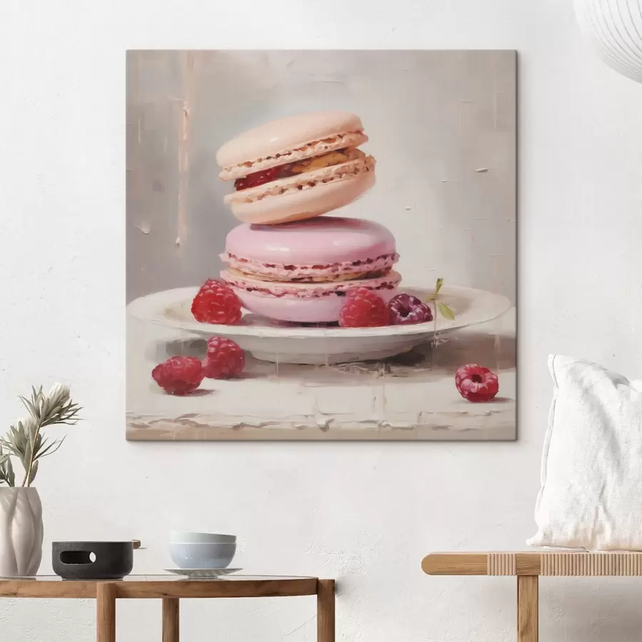 Fototapete Macarons auf einem Teller, im Stil eines Gemäldes s51143