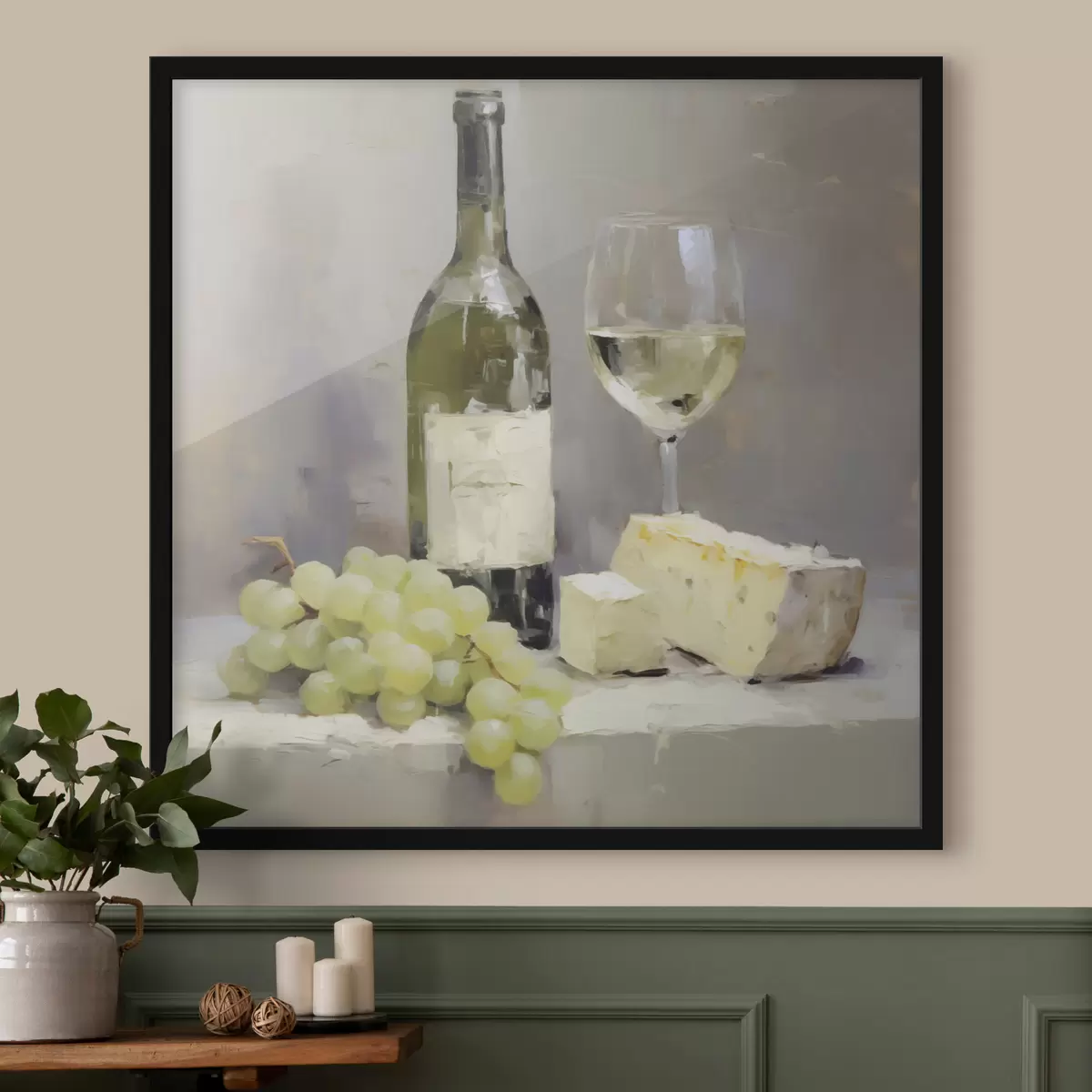 Poster Eine Flasche Wein und Weintrauben, die Nachbildung eines Gemäldes f51135