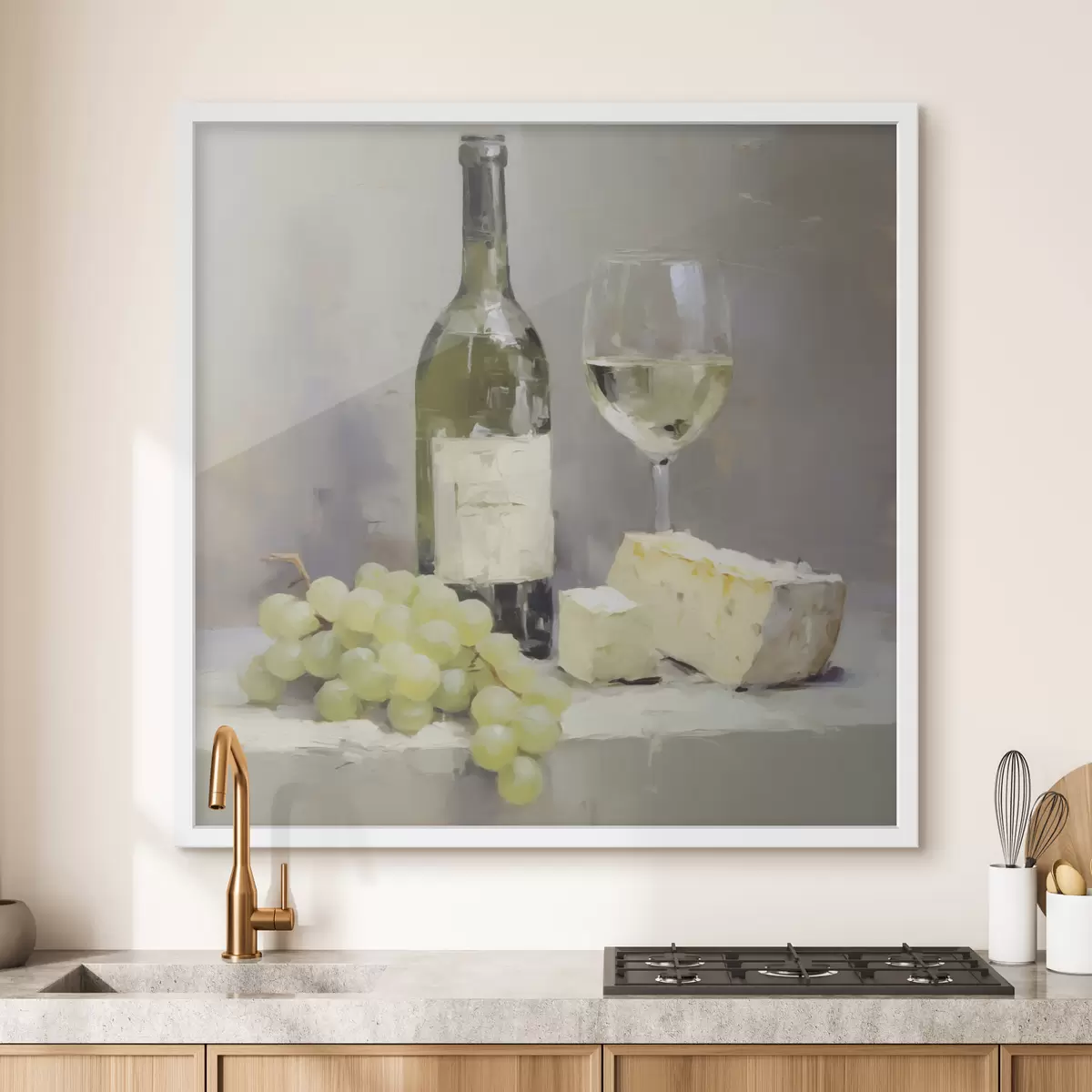 Poster Eine Flasche Wein und Weintrauben, die Nachbildung eines Gemäldes f51135